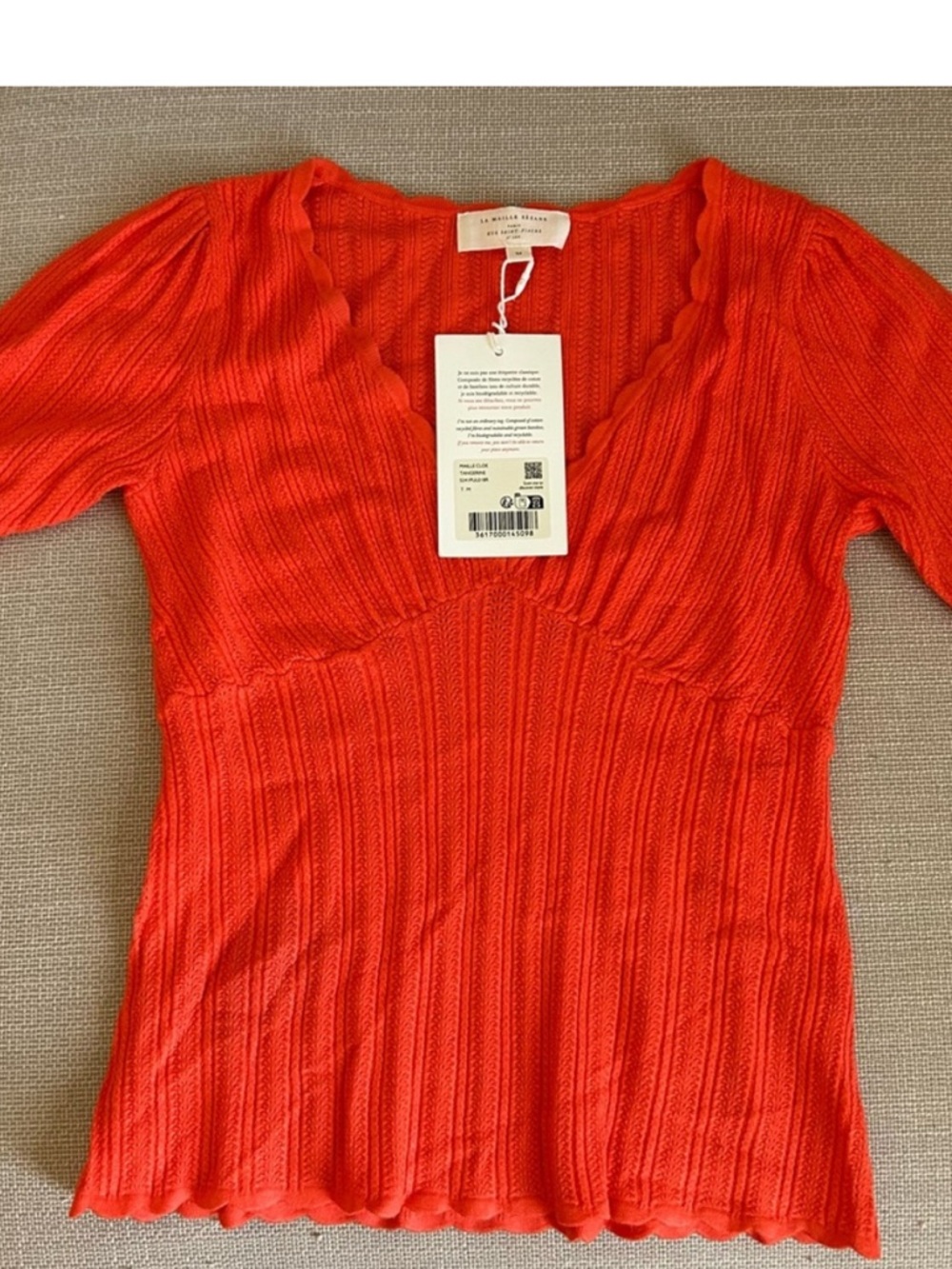 NWT Sezane Cloe Jumper Top - RED ROUGE  Short Sleeve Sweater Knit French (C5526) - Picture 4 of 4